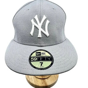 New Era Men's Hat New York Yankees 59Fifty MLB Flat Bill Fitted Gray Size 7